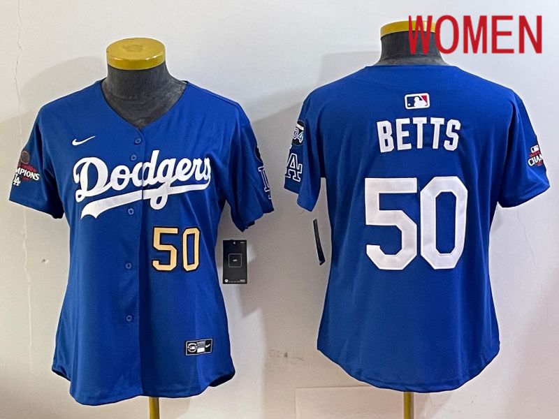 Women Los Angeles Dodgers #50 Betts Blue Game 2024 Nike MLB Jersey style 12051->women mlb jersey->Women Jersey
